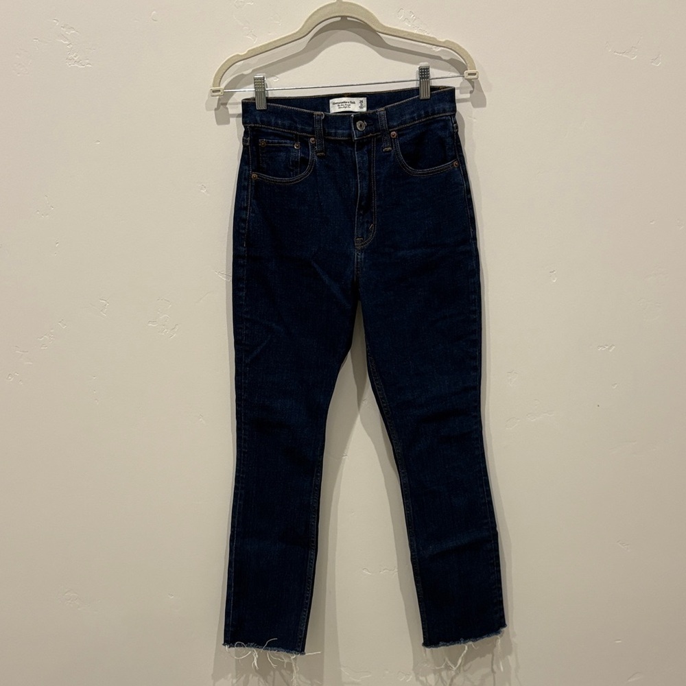 Abercrombie & Fitch  slim straight ultra high rise Deep Blue Cropped Jeans